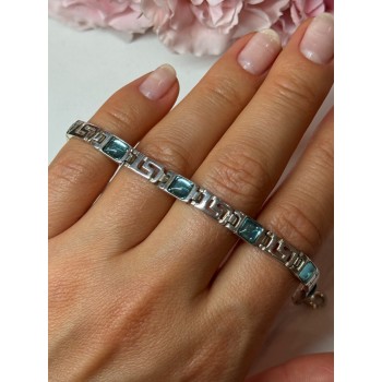 925 STERLING SILVER BRACELET AQUAMARINE LENGTH 7.5 in