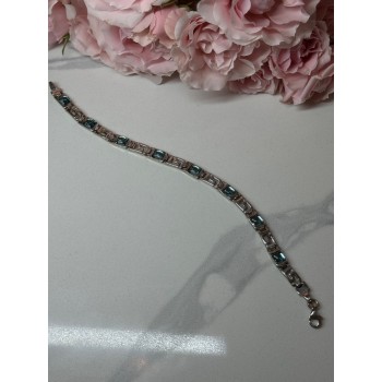 925 STERLING SILVER BRACELET AQUAMARINE LENGTH 7.5 in