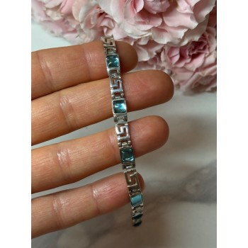 925 STERLING SILVER BRACELET AQUAMARINE LENGTH 7.5 in