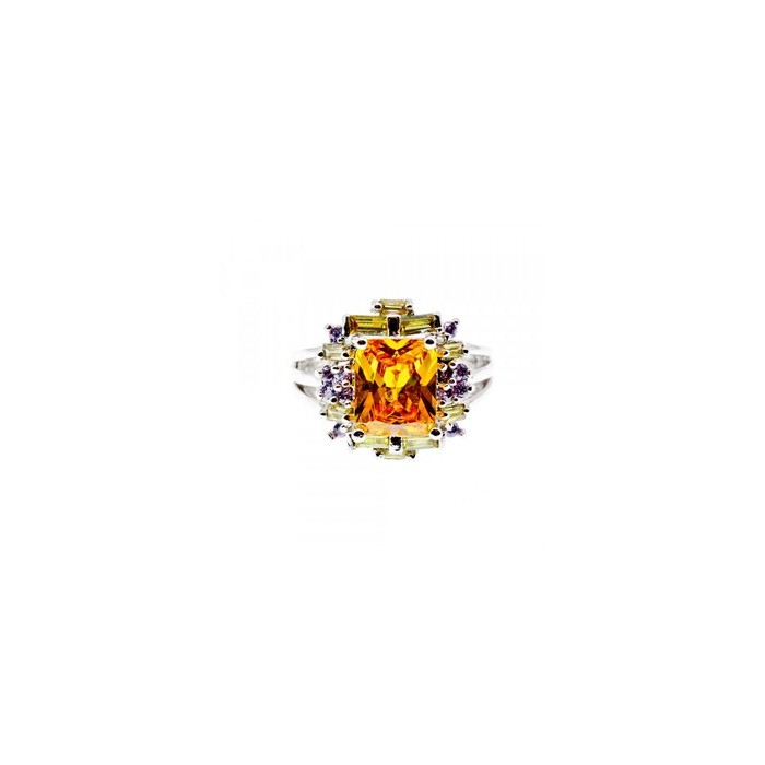 925 Sterling Silver Yellow & Purple CZ Ring Size 7