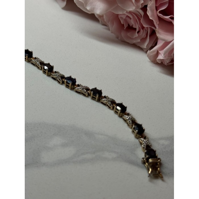925 STERLING SILVER GOLD PLATED SAPPHIRE BRACELET LENGTH 7.5 in