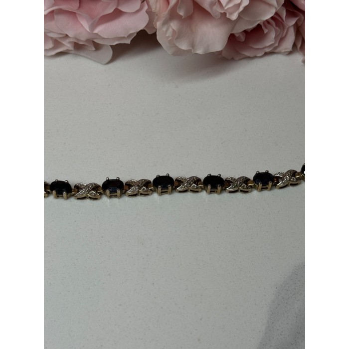 925 STERLING SILVER GOLD PLATED SAPPHIRE BRACELET LENGTH 7.5 in