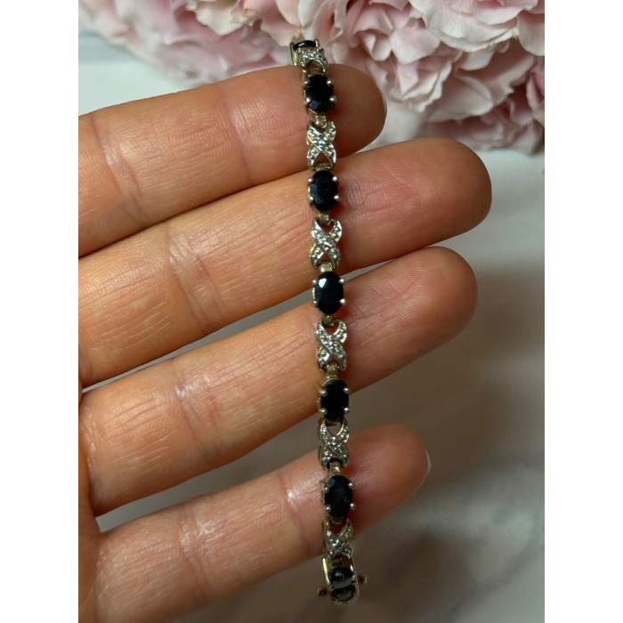925 STERLING SILVER GOLD PLATED SAPPHIRE BRACELET LENGTH 7.5 in