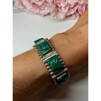 VINTAGE 925 STERLING SILVER GREEN JADE BRACELET LENGTH 7 in