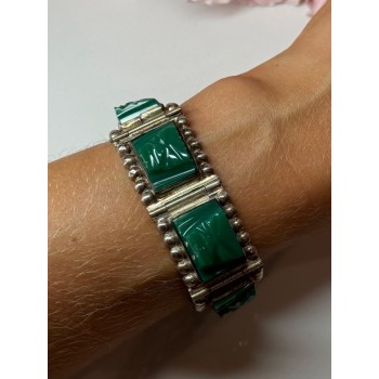 VINTAGE 925 STERLING SILVER GREEN JADE BRACELET LENGTH 7 in