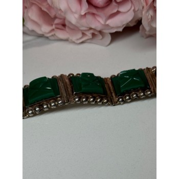 VINTAGE 925 STERLING SILVER GREEN JADE BRACELET LENGTH 7 in