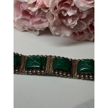 VINTAGE 925 STERLING SILVER GREEN JADE BRACELET LENGTH 7 in