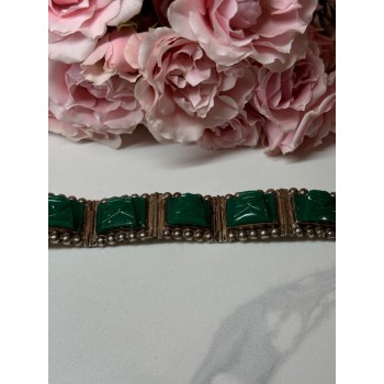 VINTAGE 925 STERLING SILVER GREEN JADE BRACELET LENGTH 7 in