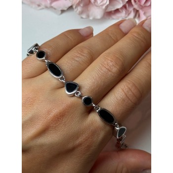 925 STERLING SILVER BLACK ENAMEL BRACELET LENGTH 7.5 in