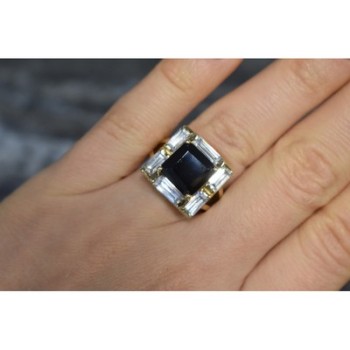 925 Sterling Silver Gold Plated Jewelry Glass & CZ Ring Size 6.5