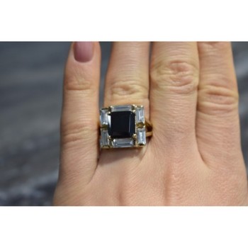 925 Sterling Silver Gold Plated Jewelry Glass & CZ Ring Size 6.5