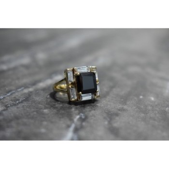 925 Sterling Silver Gold Plated Jewelry Glass & CZ Ring Size 6.5