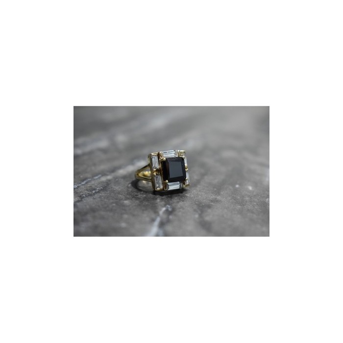 925 Sterling Silver Gold Plated Jewelry Glass & CZ Ring Size 6.5