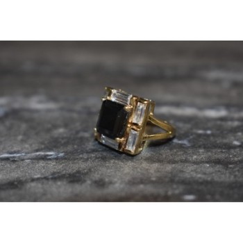 925 Sterling Silver Gold Plated Jewelry Glass & CZ Ring Size 6.5