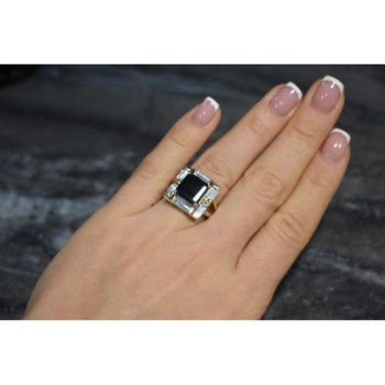 925 Sterling Silver Gold Plated Jewelry Glass & CZ Ring Size 6.5