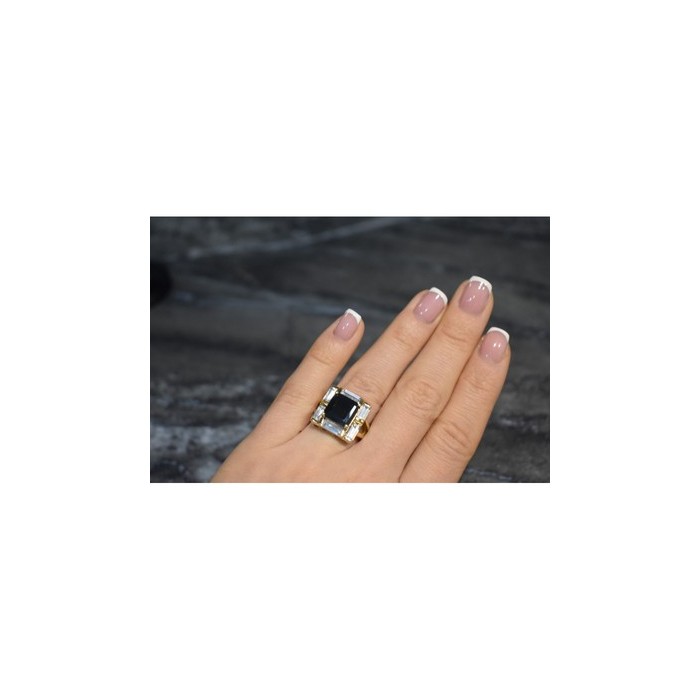 925 Sterling Silver Gold Plated Jewelry Glass & CZ Ring Size 6.5