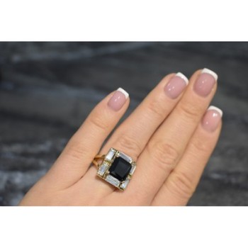 925 Sterling Silver Gold Plated Jewelry Glass & CZ Ring Size 6.5