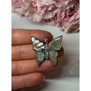 925 Sterling Silver Abalone Brooch Butterfly Length 1.5 In