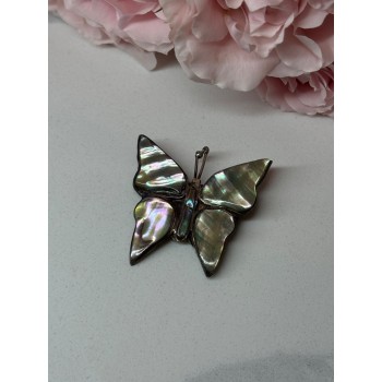 925 Sterling Silver Abalone Brooch Butterfly Length 1.5 In