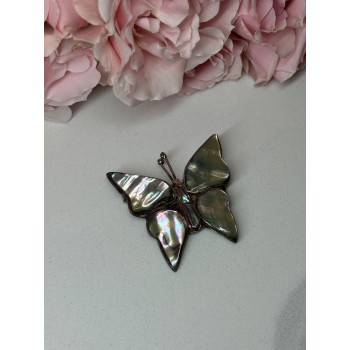925 Sterling Silver Abalone Brooch Butterfly Length 1.5 In