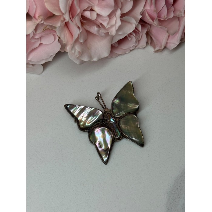 925 Sterling Silver Abalone Brooch Butterfly Length 1.5 In