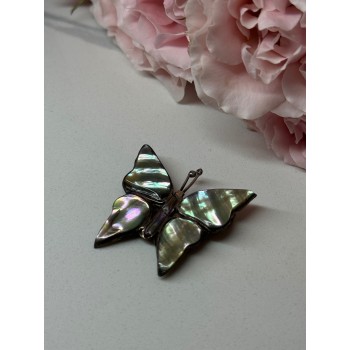 925 Sterling Silver Abalone Brooch Butterfly Length 1.5 In
