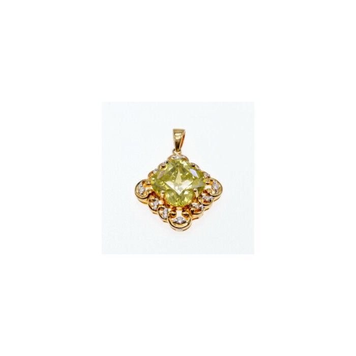 925 Sterling Silver Gold Plated Peridot & CZ Pendant
