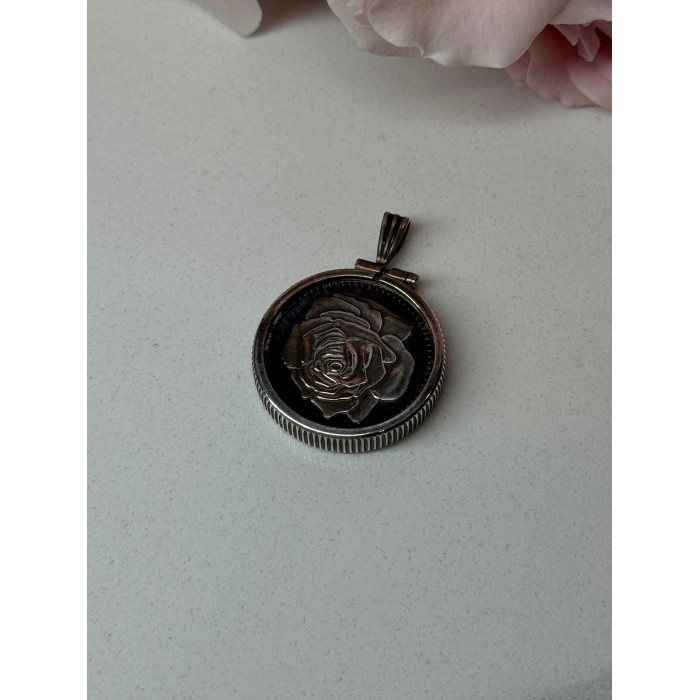 925 Sterling Silver Pendant-Medal Rose Length 1.3 In