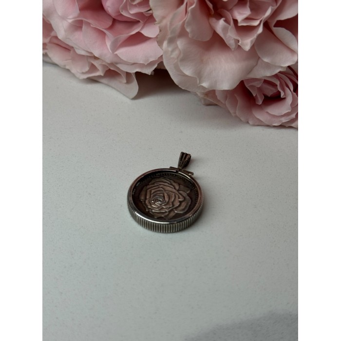 925 Sterling Silver Pendant-Medal Rose Length 1.3 In