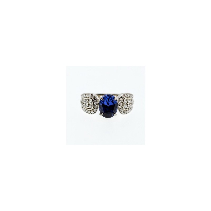 925 Sterling Silver Blue & White CZ Ring Size 11