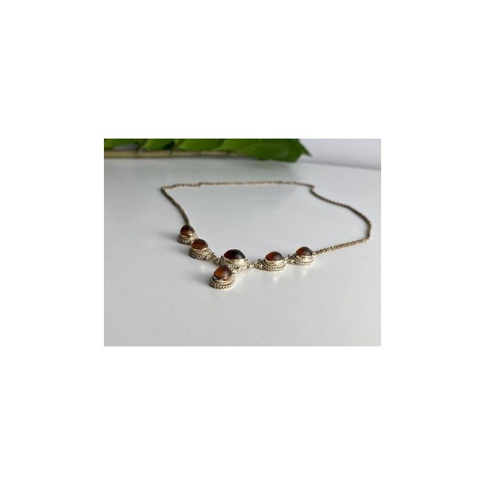 Vintage 925 Sterling Silver Amber Necklace