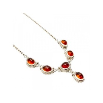 Vintage 925 Sterling Silver Amber Necklace