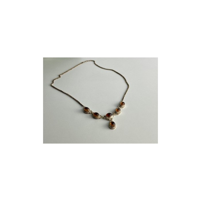 Vintage 925 Sterling Silver Amber Necklace