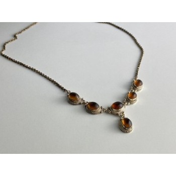 Vintage 925 Sterling Silver Amber Necklace