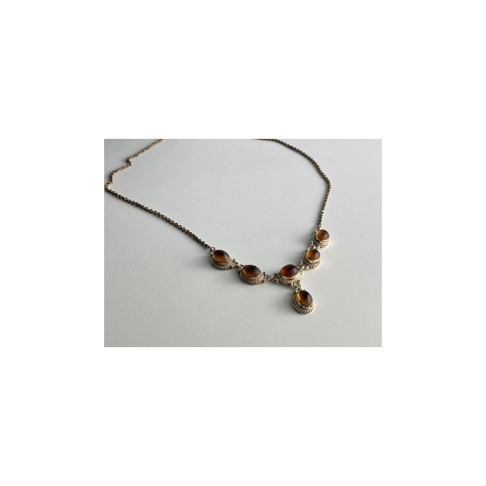 Vintage 925 Sterling Silver Amber Necklace