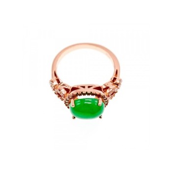 925 Sterling Silver Gold Plated Green Nephrite (jade) & CZ Ring Size 8