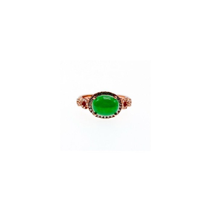 925 Sterling Silver Gold Plated Green Nephrite (jade) & CZ Ring Size 8
