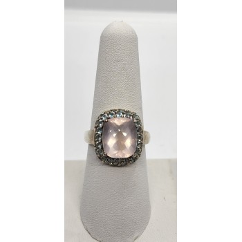 925 Sterling Silver Quartz & Zircon Ring Size 8