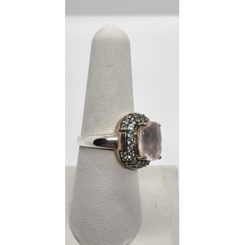 925 Sterling Silver Quartz & Zircon Ring Size 8