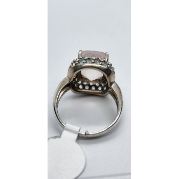 925 Sterling Silver Quartz & Zircon Ring Size 8