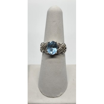 925 Sterling Silver With Topaz & Diamonds Ring Size 7