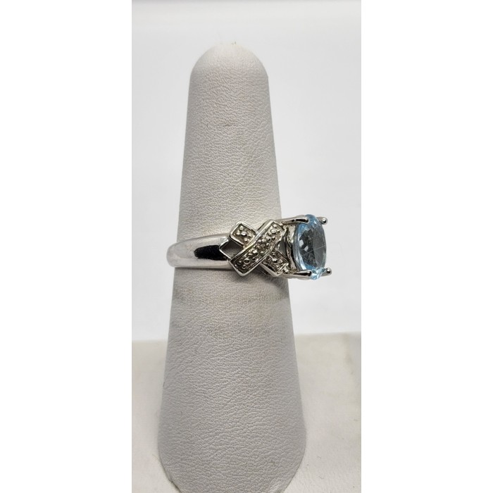 925 Sterling Silver With Topaz & Diamonds Ring Size 7