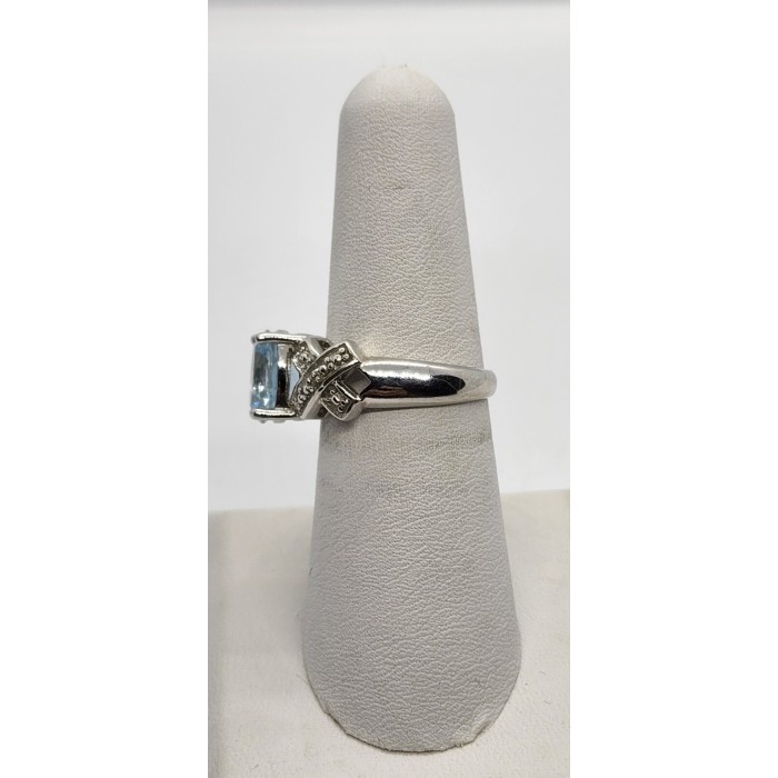 925 Sterling Silver With Topaz & Diamonds Ring Size 7