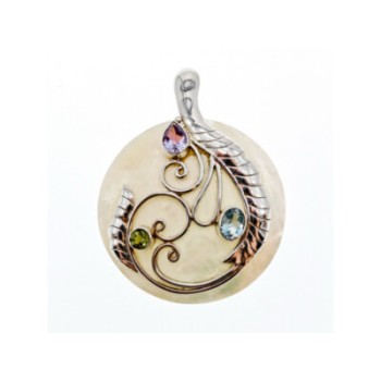925 STERLING SILVER TOPAZ, AMETHYST, PERIDOT, MOTHER OF PEARL PENDANT