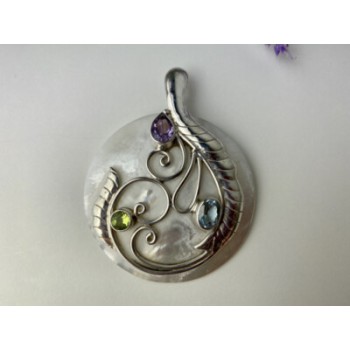 925 STERLING SILVER TOPAZ, AMETHYST, PERIDOT, MOTHER OF PEARL PENDANT