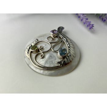 925 STERLING SILVER TOPAZ, AMETHYST, PERIDOT, MOTHER OF PEARL PENDANT