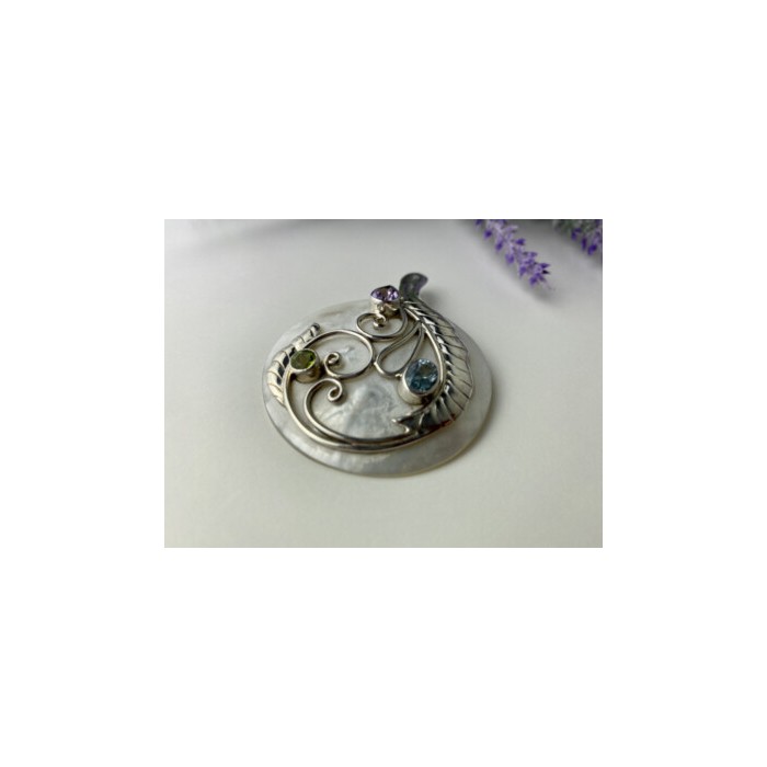 925 STERLING SILVER TOPAZ, AMETHYST, PERIDOT, MOTHER OF PEARL PENDANT