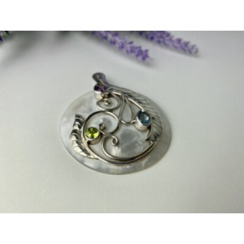 925 STERLING SILVER TOPAZ, AMETHYST, PERIDOT, MOTHER OF PEARL PENDANT