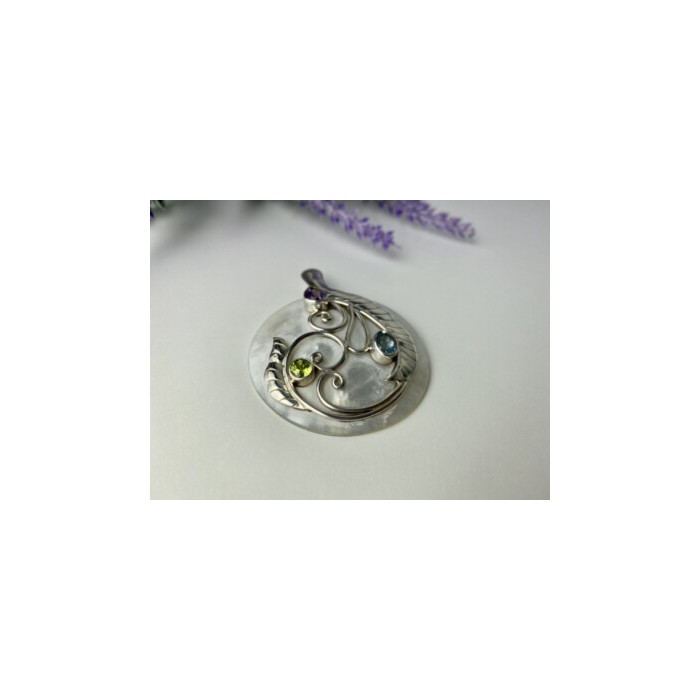 925 STERLING SILVER TOPAZ, AMETHYST, PERIDOT, MOTHER OF PEARL PENDANT