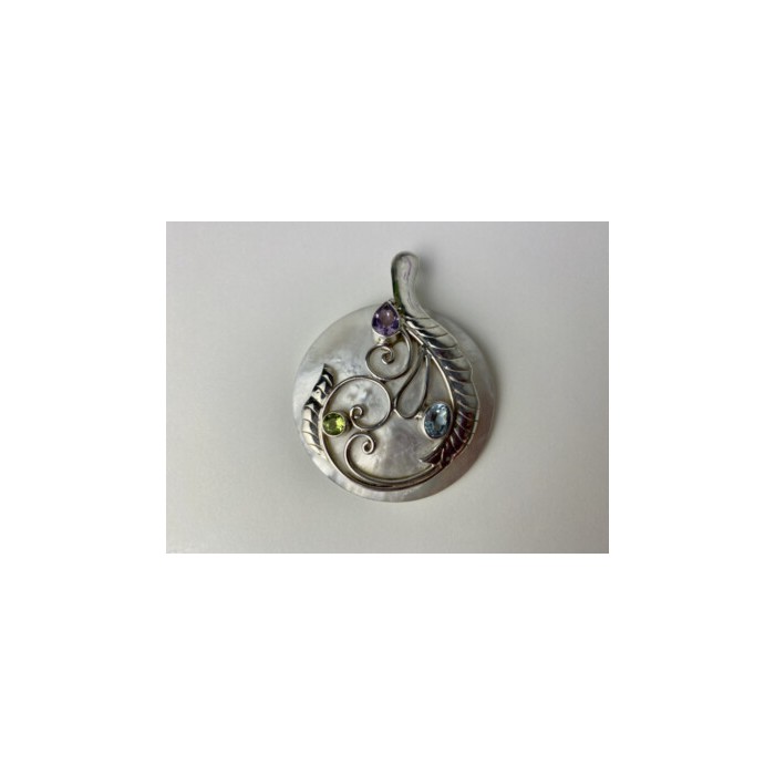 925 STERLING SILVER TOPAZ, AMETHYST, PERIDOT, MOTHER OF PEARL PENDANT